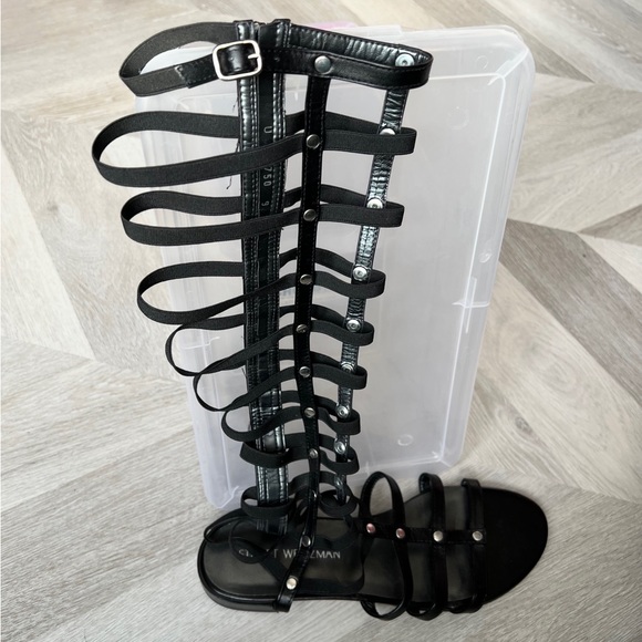 Stuart Weitzman Black Knee-High Gladiator Sandals - Picture 7 of 8